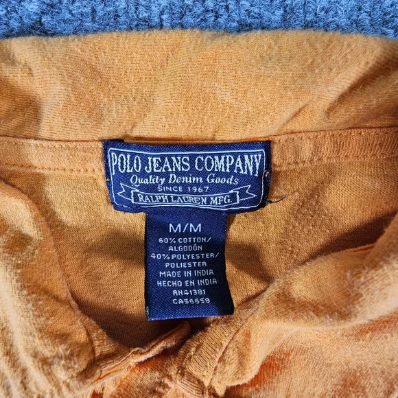 Vintage Polo Jeans Co Ralph Lauren Orange Polo Shirt Men's Medium American Flag - Picture 4 of 7